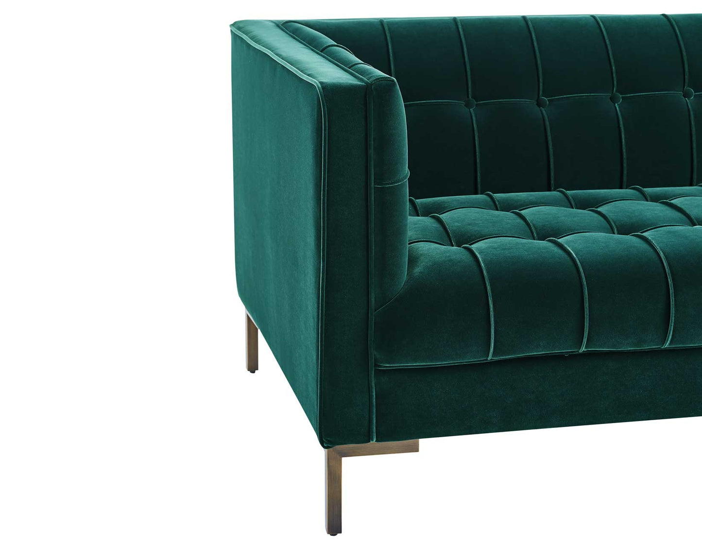 Isaac Channel Stitched Green Velvet Loveseat