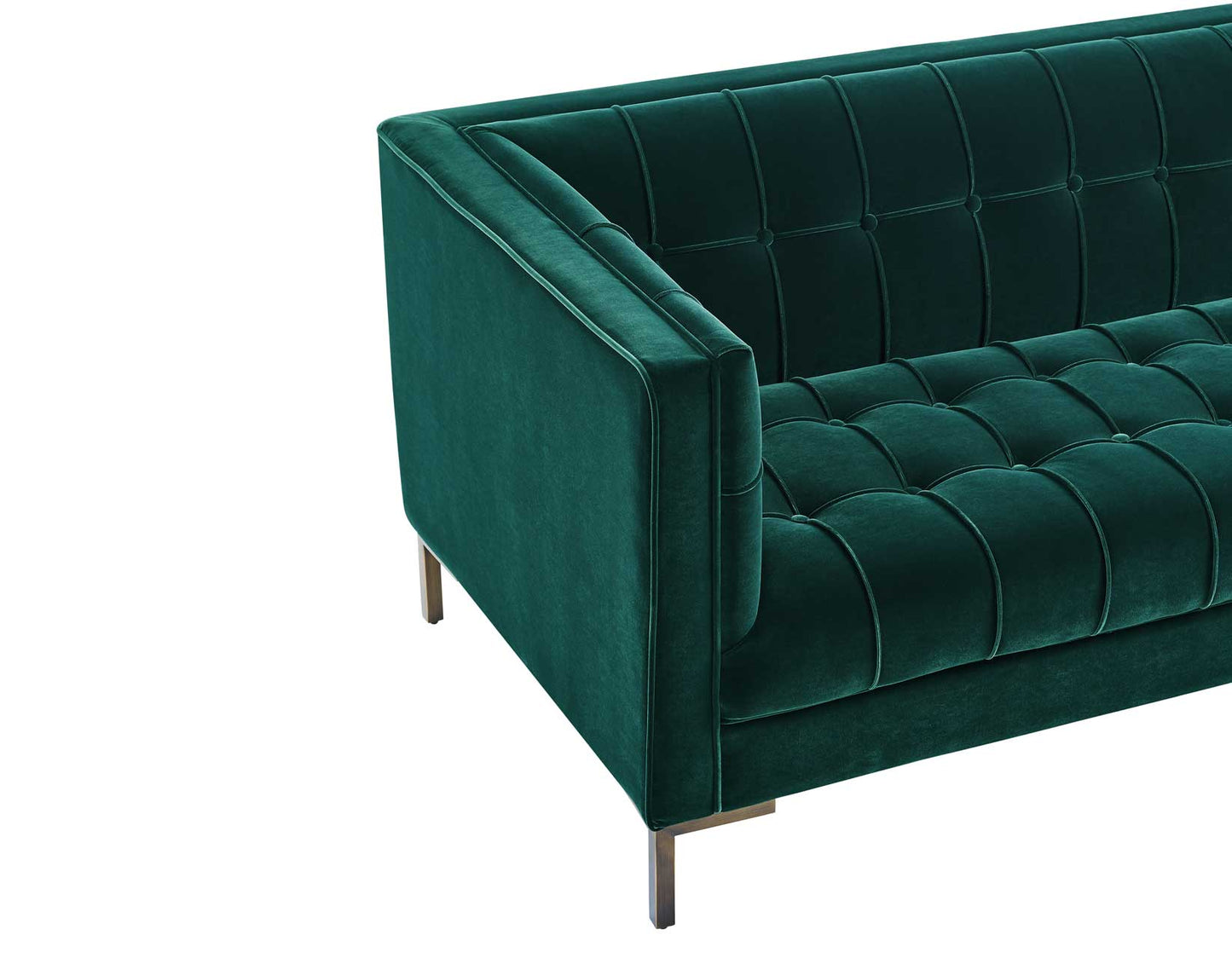 Isaac Channel Stitched Green Velvet Sofa