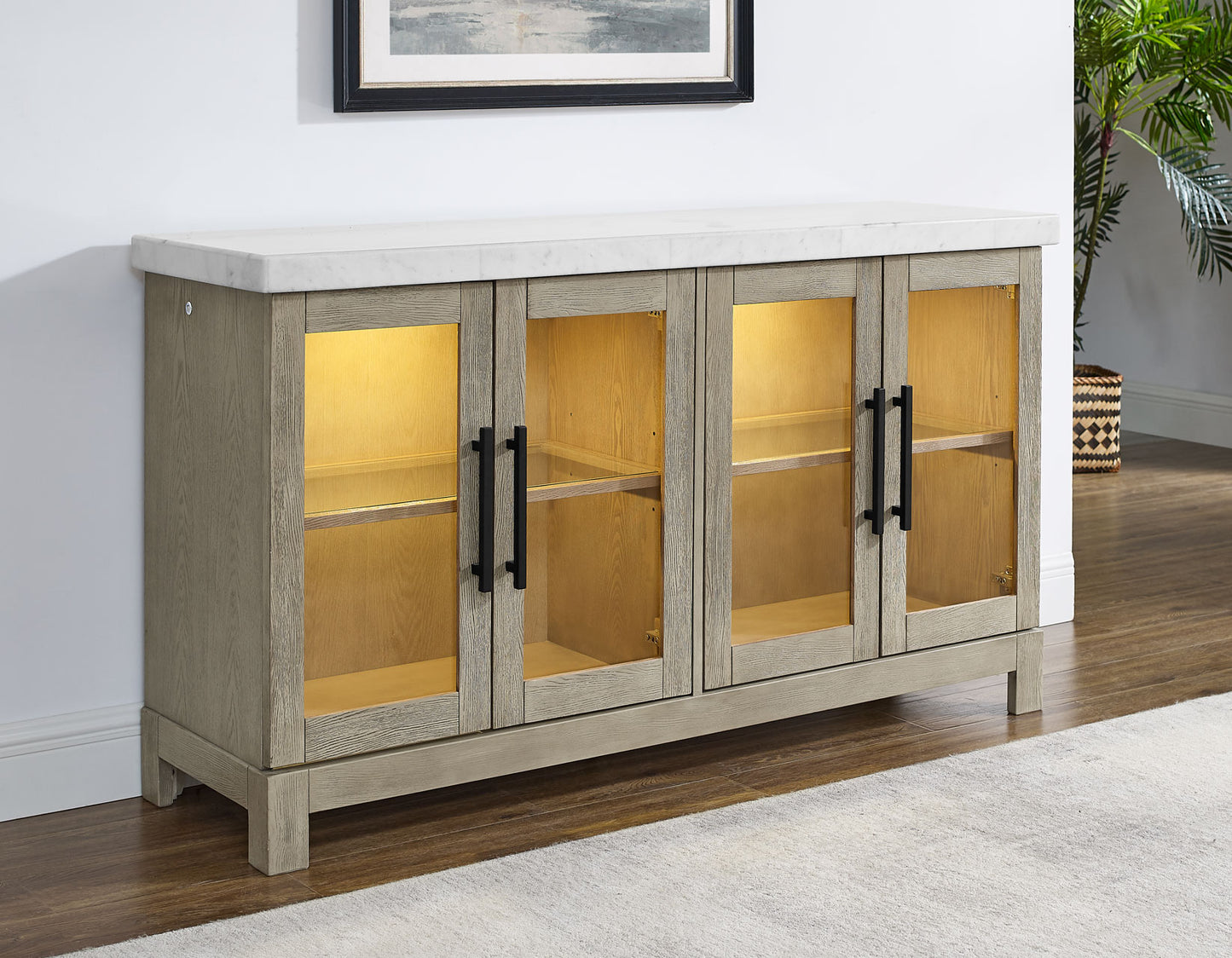 Carena White Marble Top Sideboard with Touch Lighting