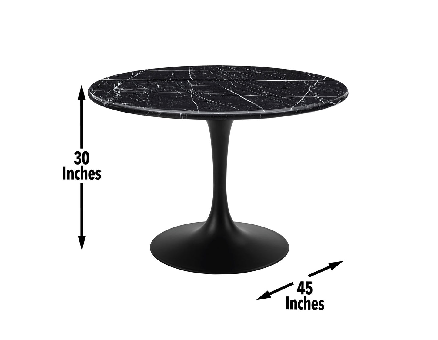 Colfax 45 inch Round Black Marquina Marble Top/Black Base Dining Table