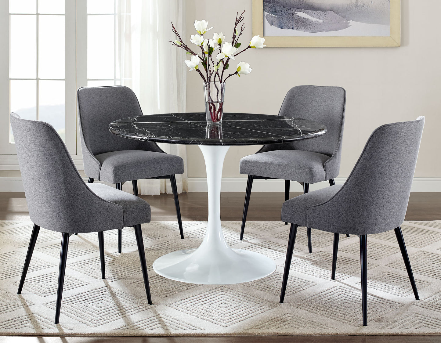 Colfax 5-Piece Black Marble Dining Set
(Table & 4 Chairs)