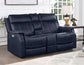 Valencia Dual-Power Leatherette Reclining Console Loveseat, Ocean Blue