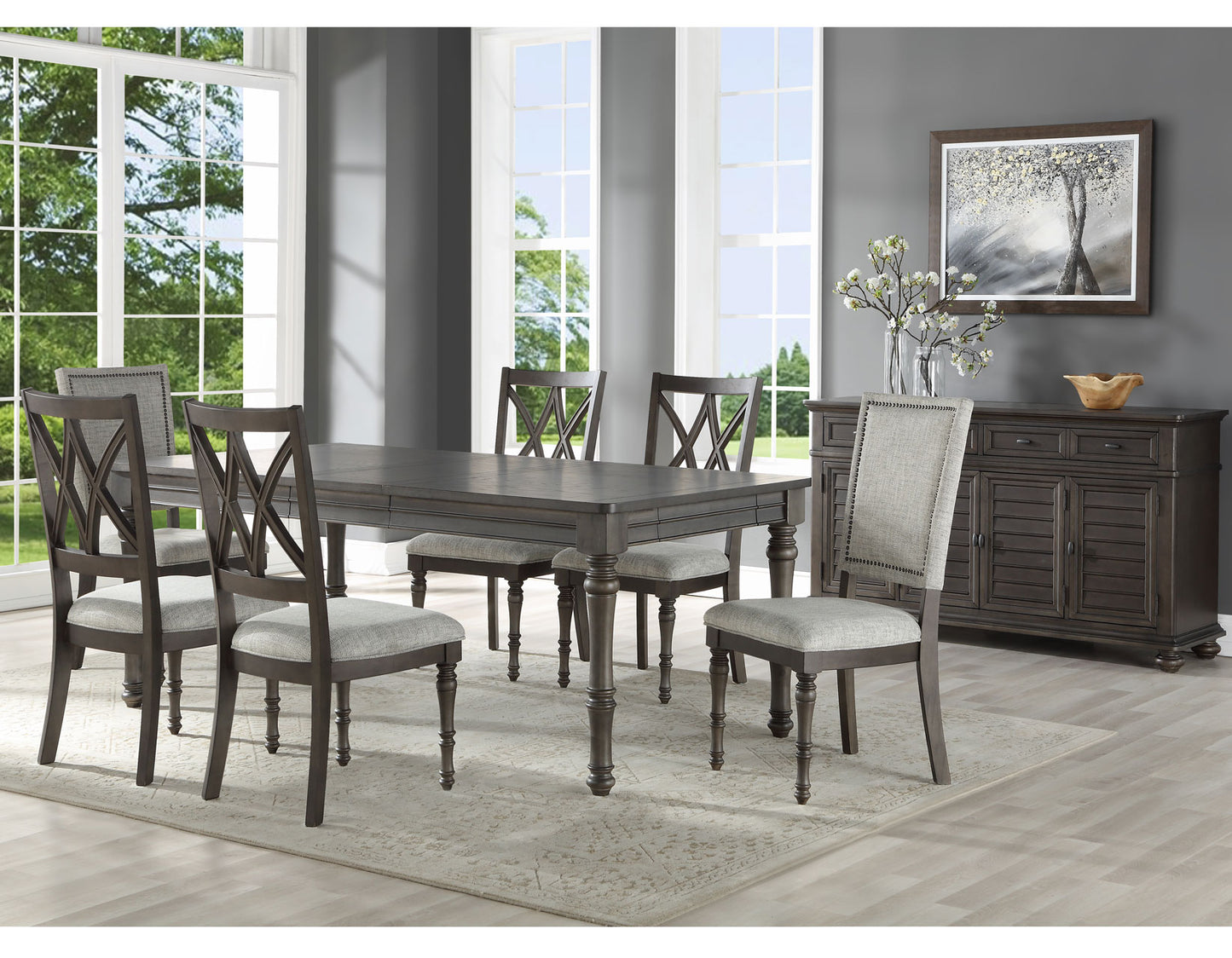 Linnett 6 Piece Set
(Table, Bench, 2 Upholstered Side Chairs & 2 Side Chairs)