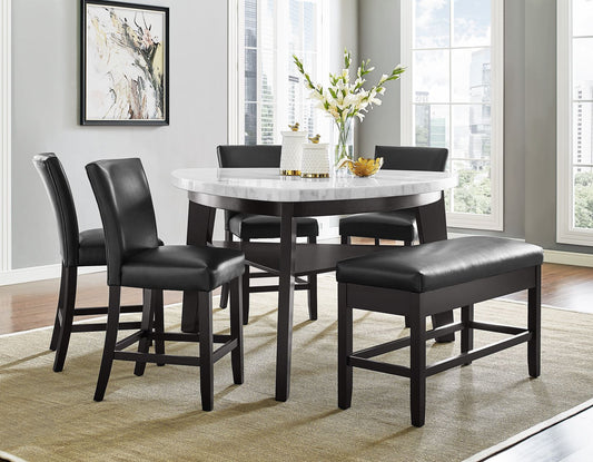 Carrara 6-Piece Marble Counter Dining Set
(Table, Storage Bench & 4 Counter Chairs)