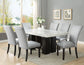 Camila Marble Dining Group
(Table & 4 Blue Velvet Side Chairs)
Black and Silver Side Chairs Can Be Added Optionally