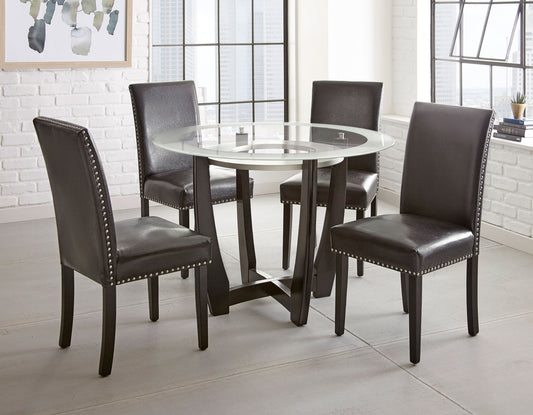 Verano 5 Piece Set
(Glass Top Table & 4 Black Side Chairs)