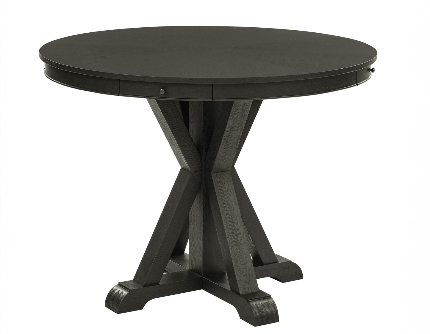 Rylie 48-inch Round Counter Dining Table with 4 Drawers, Black Finish