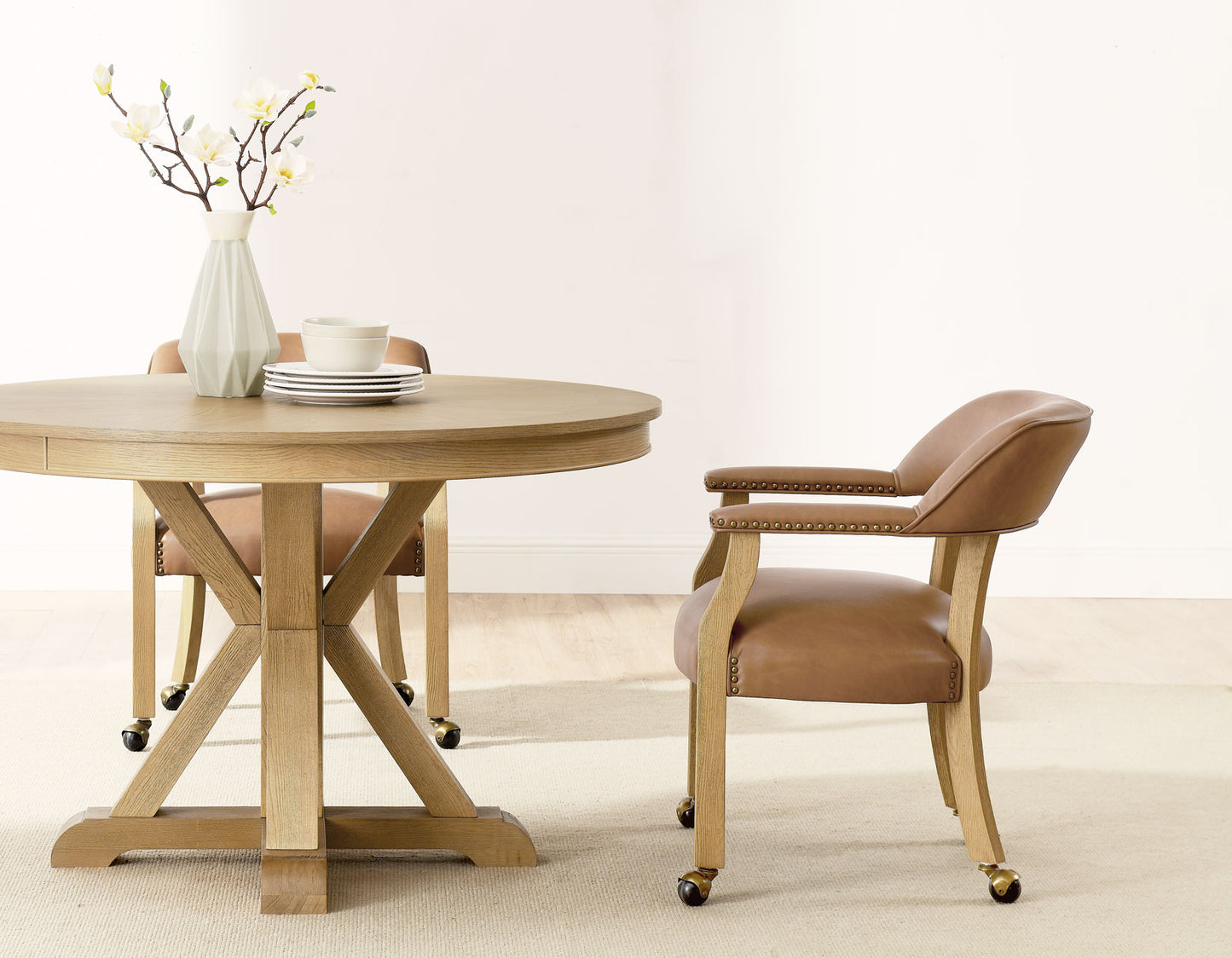 Rylie 48-inch Round Dining Table with Folding Game Top, Natural Finish