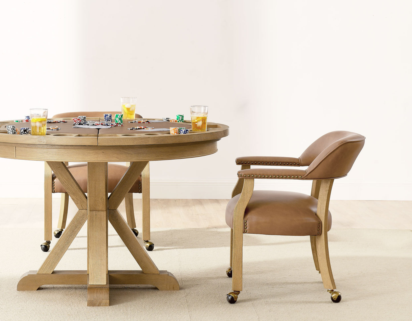 Rylie 48-inch Round Dining Table with Folding Game Top, Natural Finish