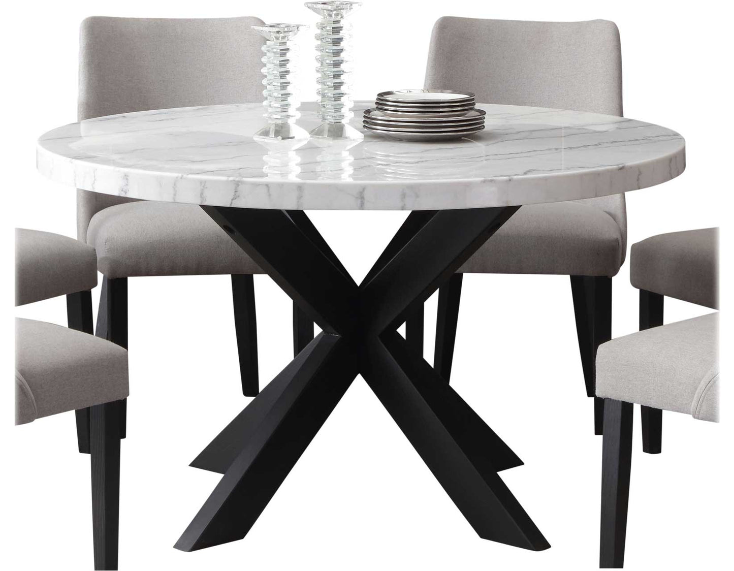 Xena 52-inch Round 5-Piece White Marble Dining Set
(Table & 4 Side Chairs)