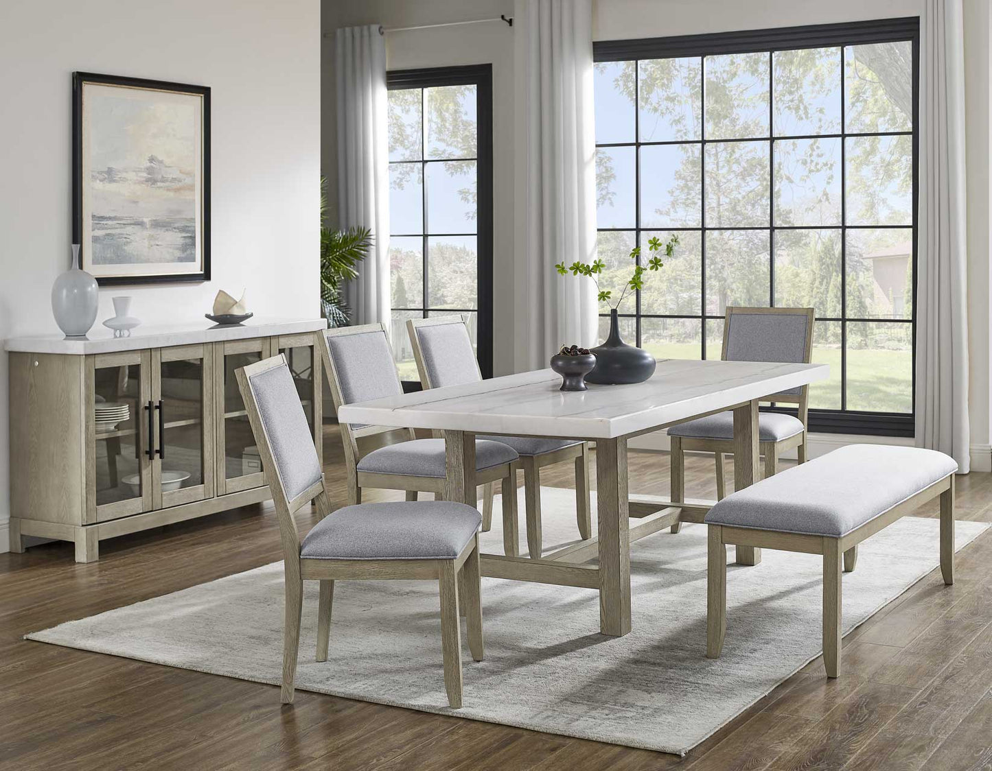 Carena 5-Piece White Marble Dining Set
(Table & 4 Side Chairs)