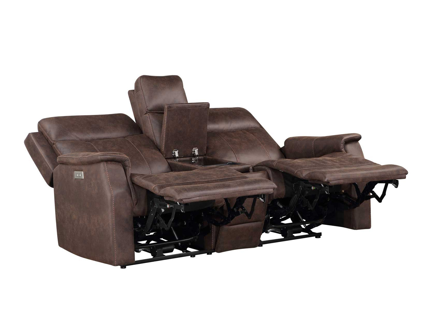 Valencia Dual-Power Leatherette Reclining Console Loveseat, Walnut