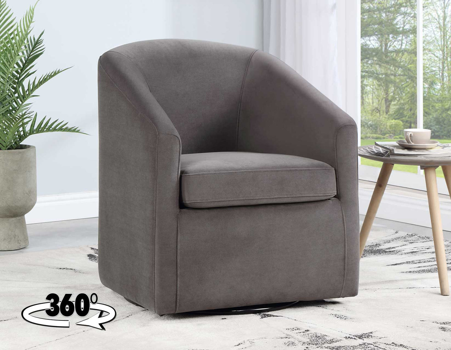 Arlo Upholstered Swivel Barrel Chair, Fog Velvet