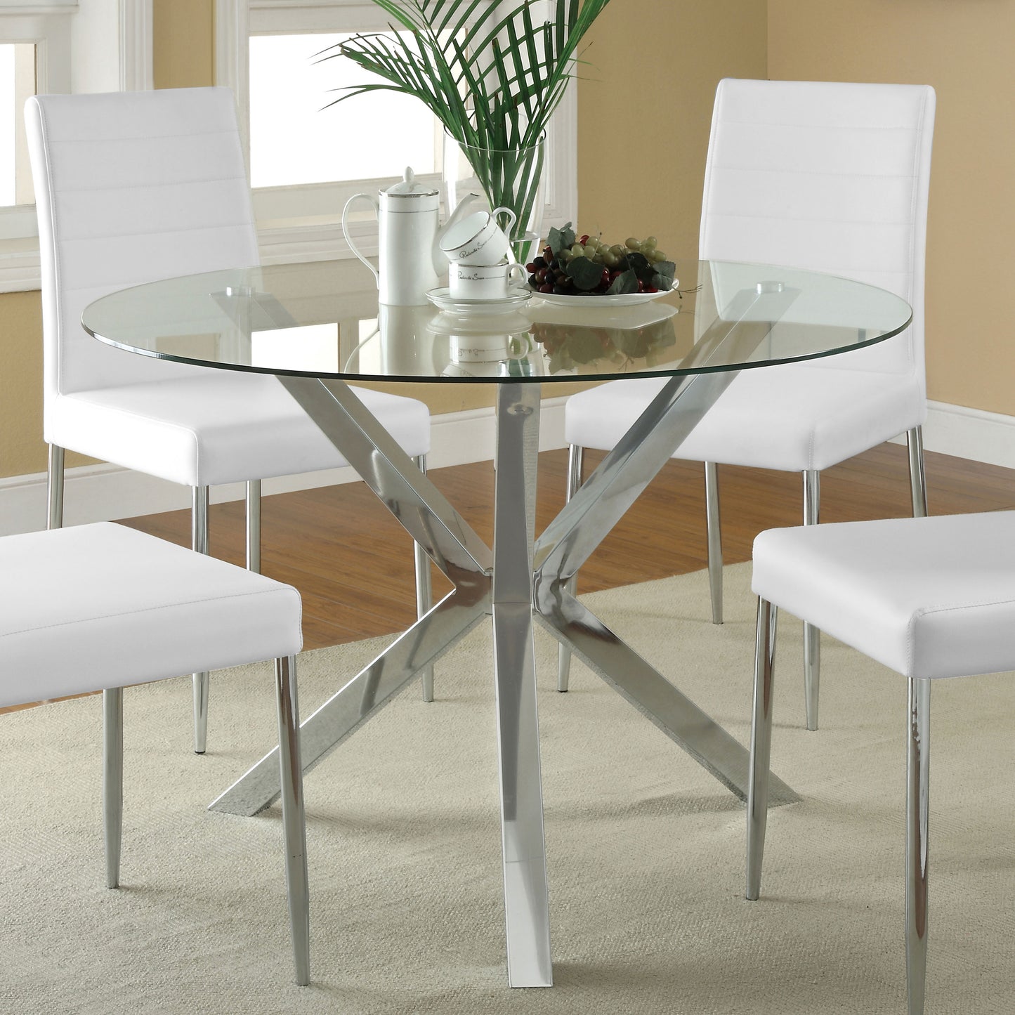 Vance Round 41-inch Glass Top Asterisk Dining Table Chrome