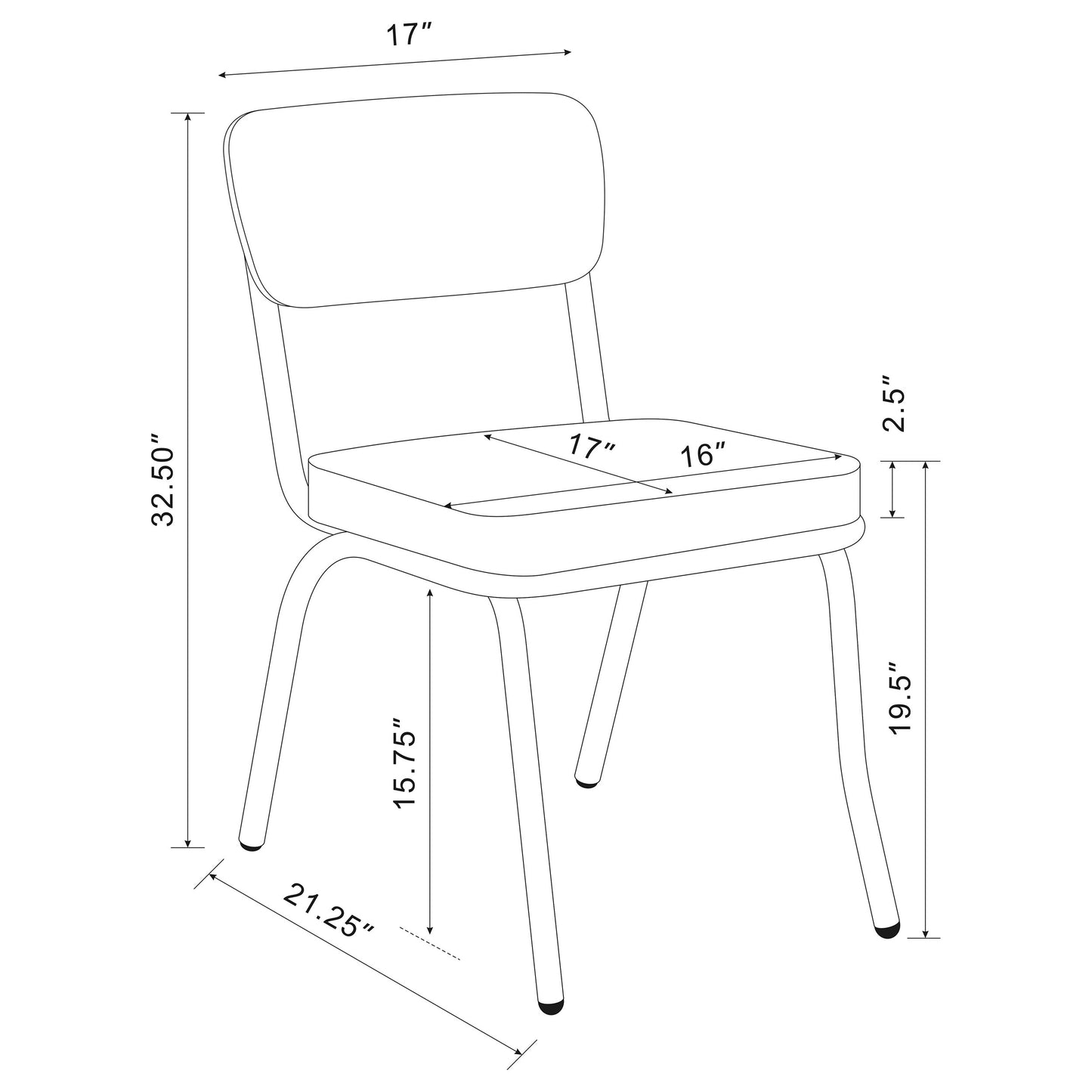 Retro Upholstered Dining Side Chair Black (Set of 2)