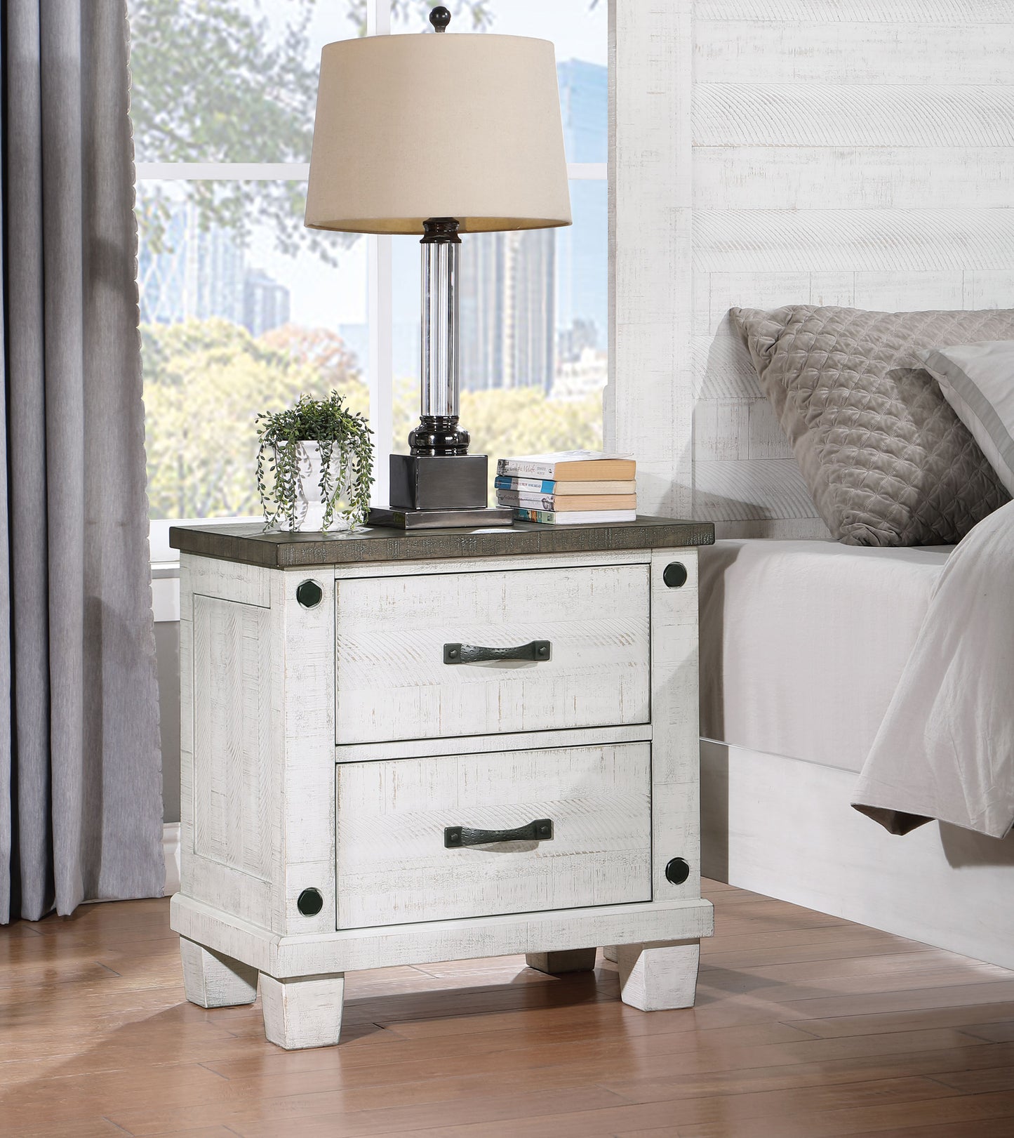 Lilith 2-drawer Nightstand Distressed White