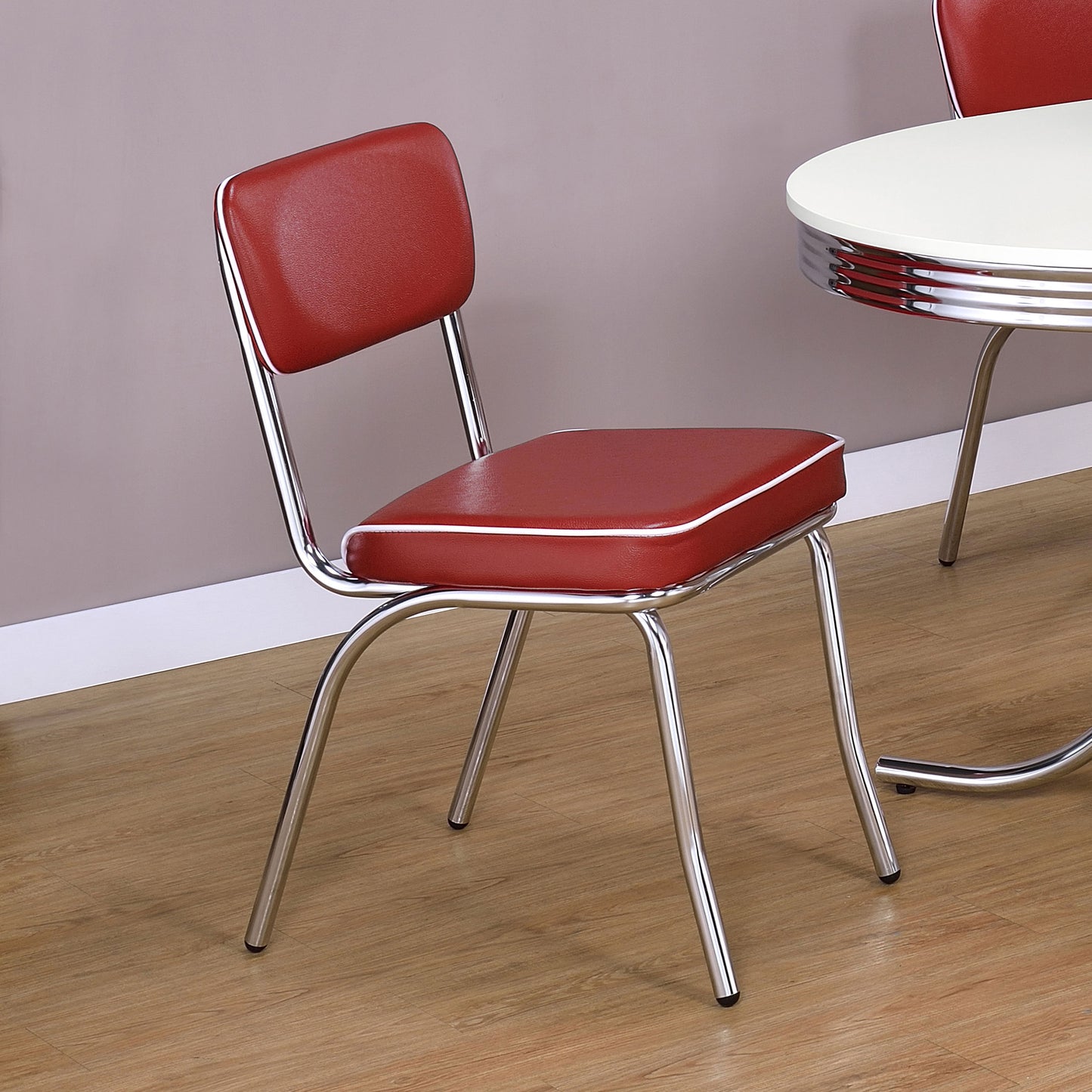 Retro Upholstered Dining Side Chair Red (Set of 2)