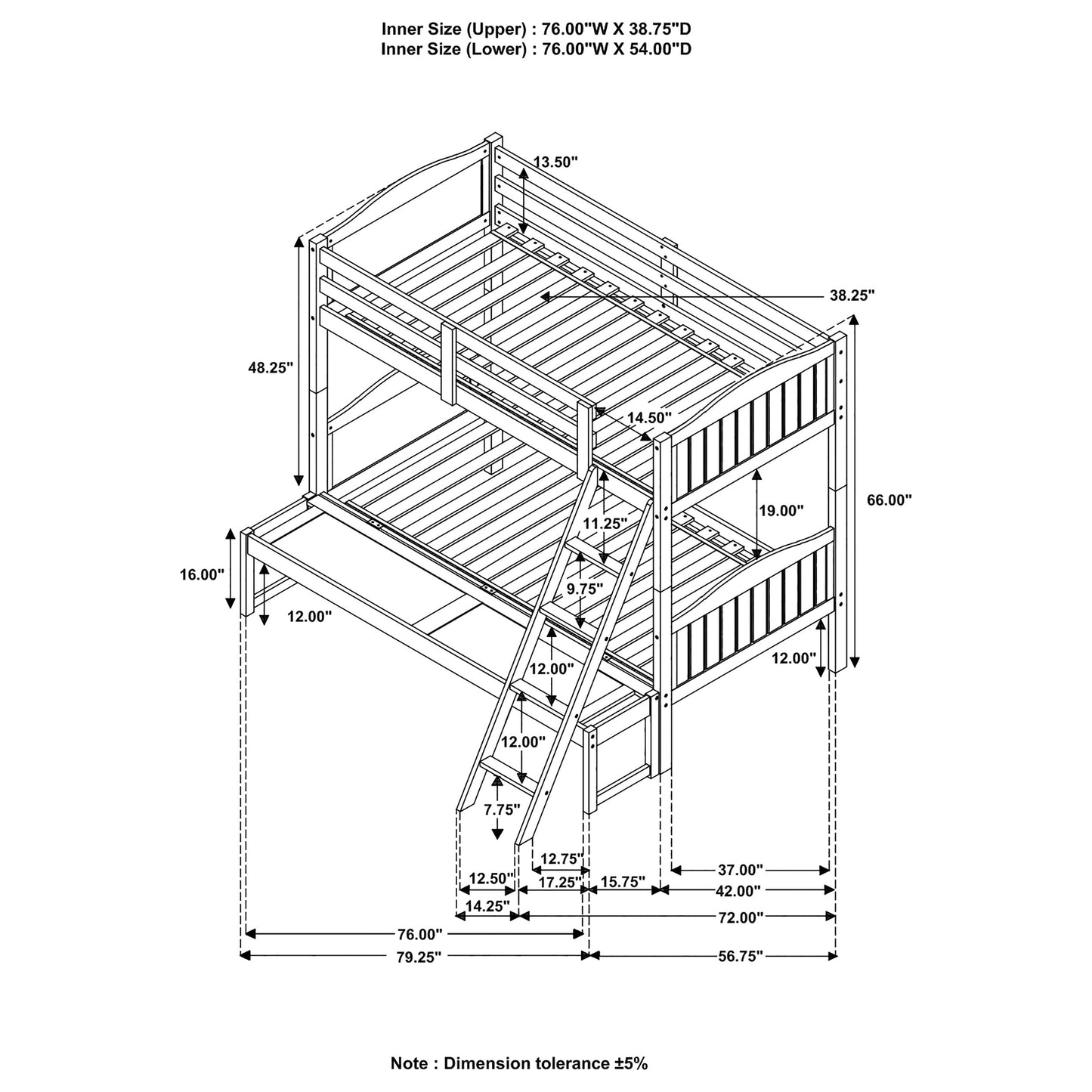 Arlo Wood Twin Over Full Bunk Bed White