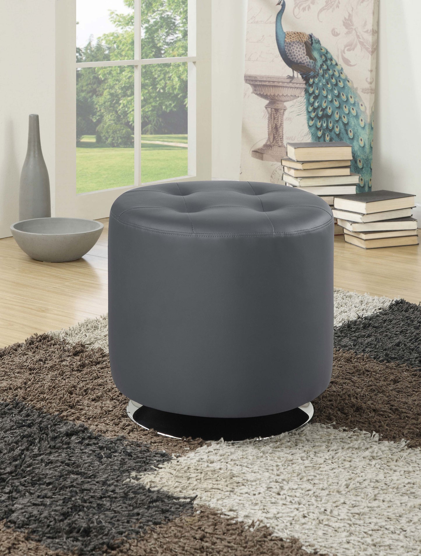 Bowman Round Upholstered Tufted Swivel Ottoman Grey