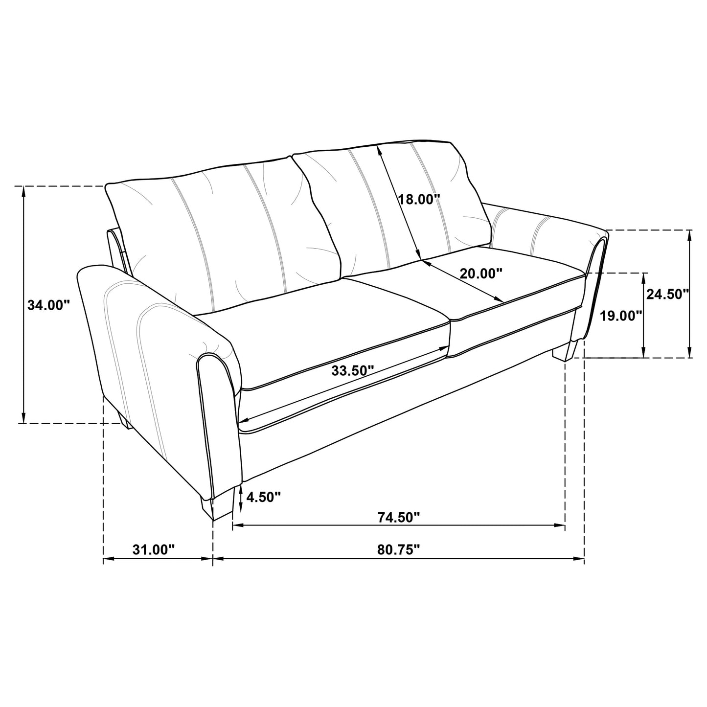 Davis 2-piece Upholstered Rolled Arm Sofa Grey