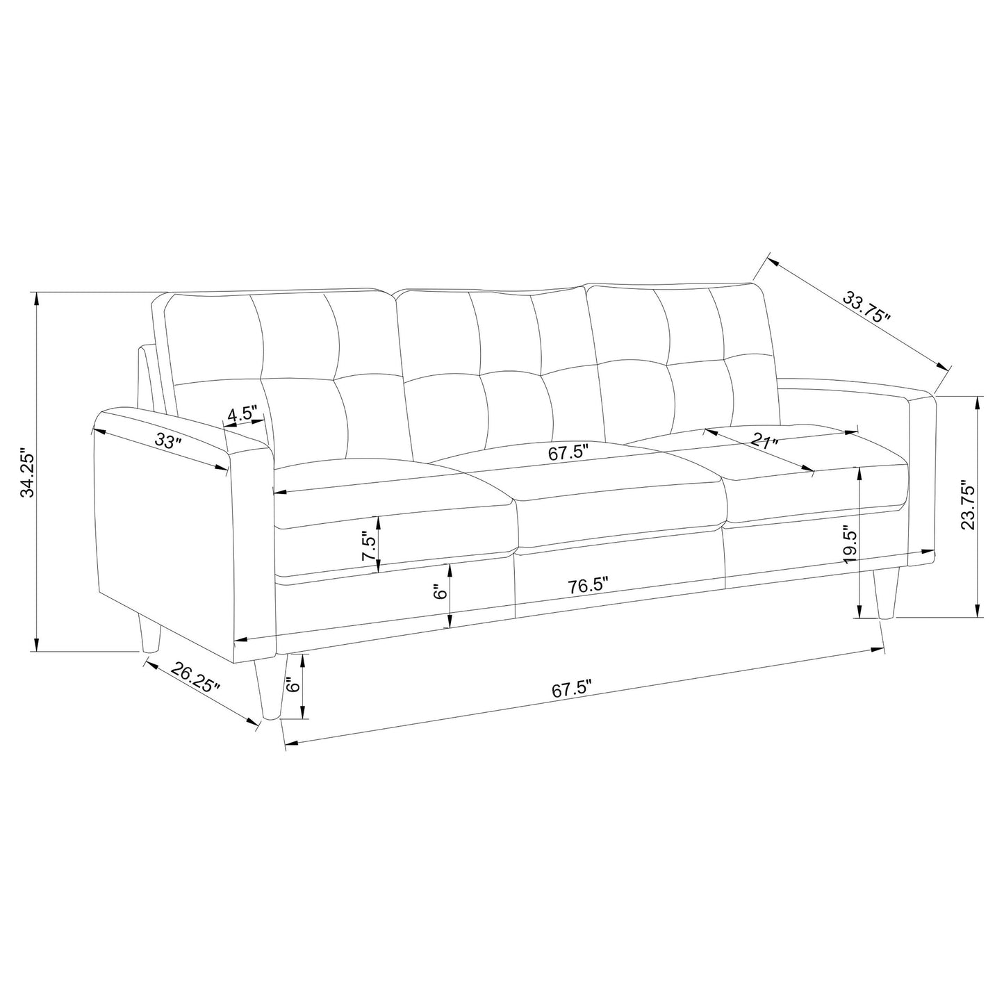 Watsonville Upholstered Track Arm Tufted Sofa Grey