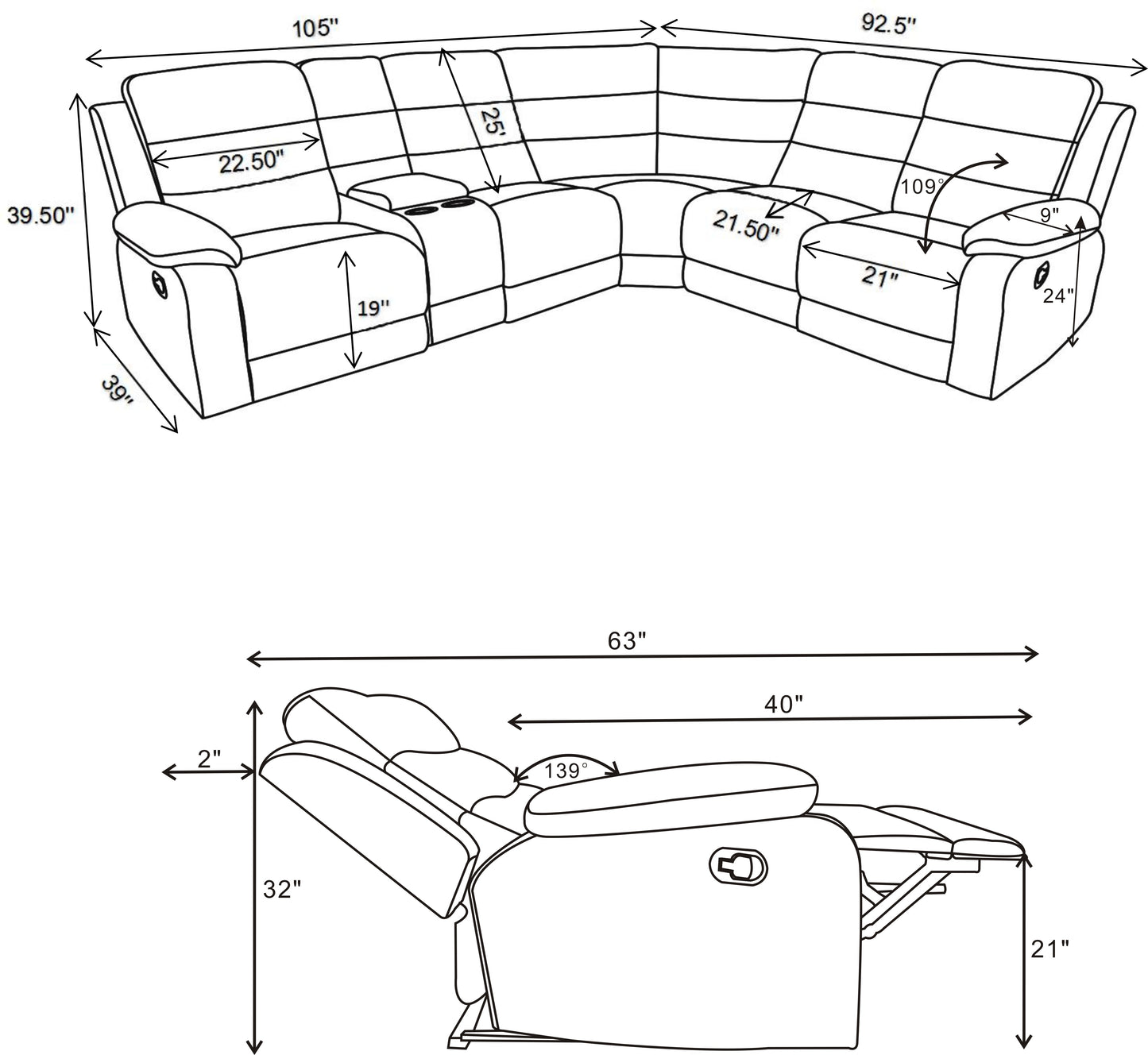 David Upholstered Reclining Sectional Sofa Smoke