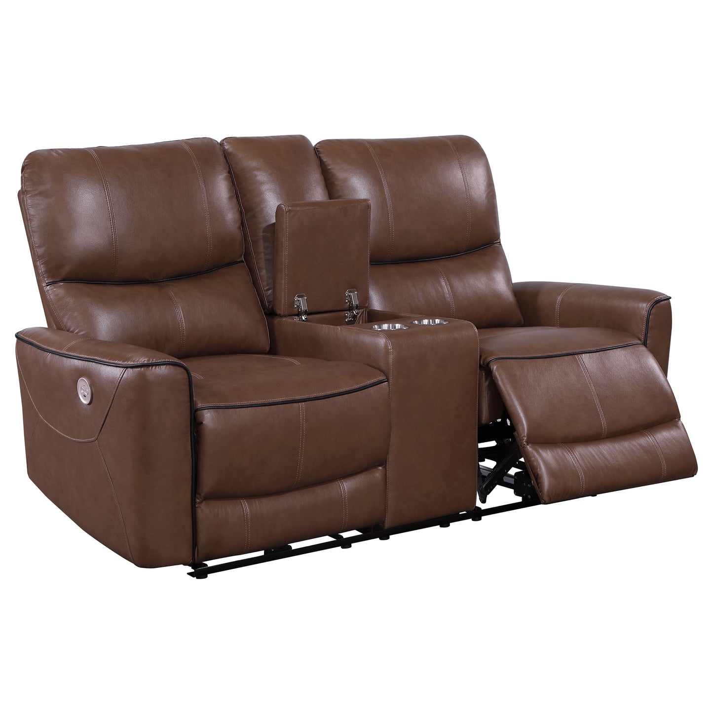 Greenfield Upholstered Power Reclining Loveseat Saddle Brown