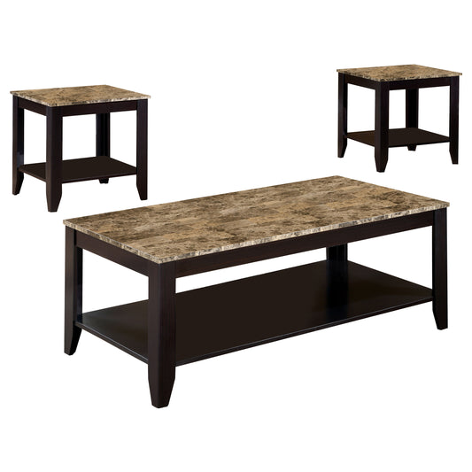 Flores 3-piece Faux Marble Top Coffee Table Set Cappuccino