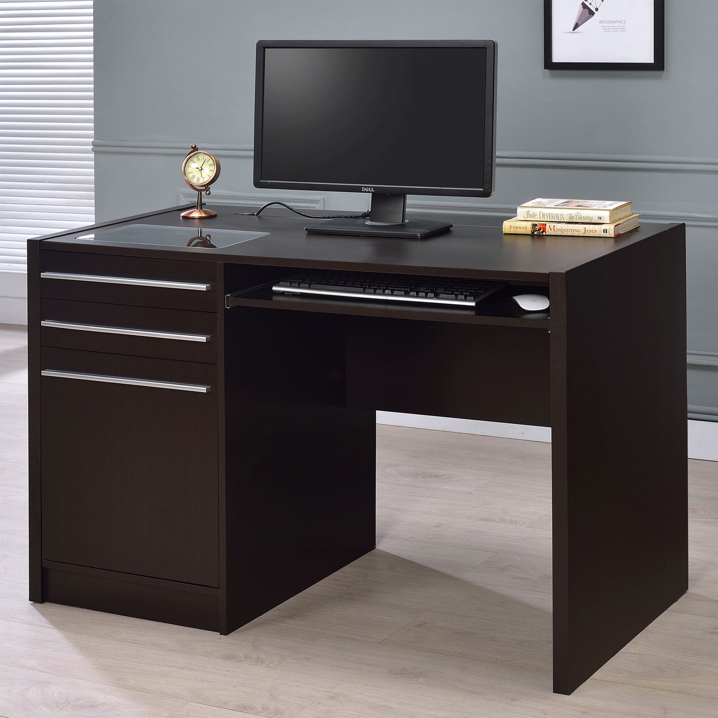 Halston 47-inch 2-drawer Office Desk with Cabinet Cappuccino