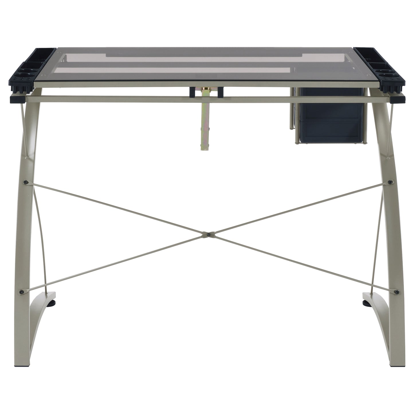 Melo 41-inch Glass Top Drafting Table with Storage Silver