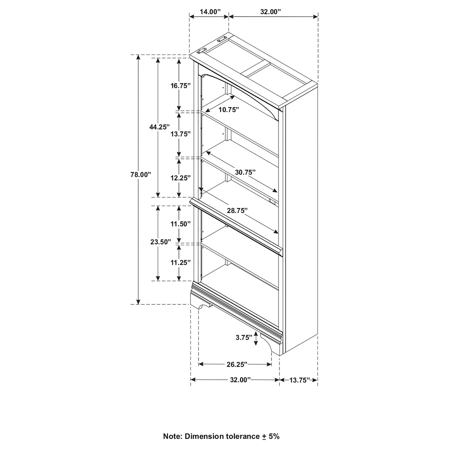 Hartshill 78-inch 5-shelf Bookcase Burnished Oak