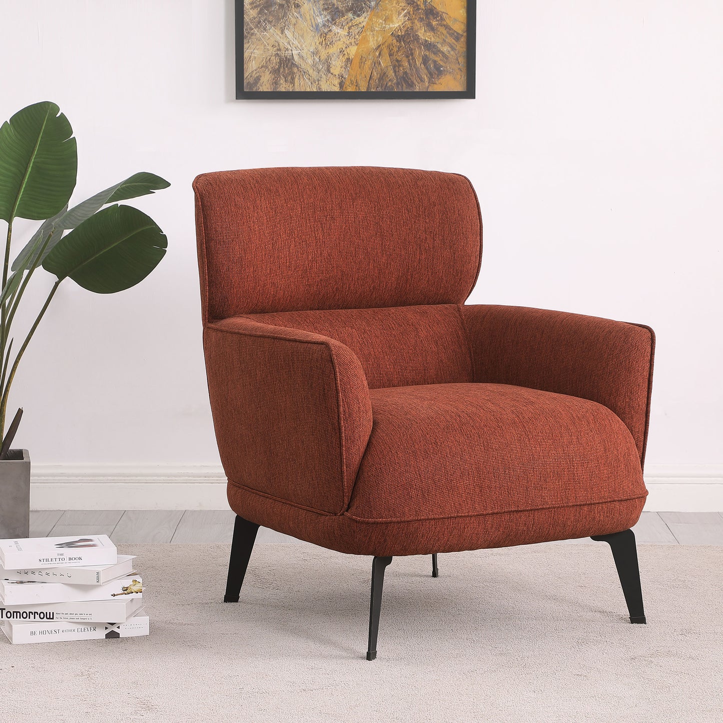 Andrea Upholstered Crecent Arm Accent Chair Orange