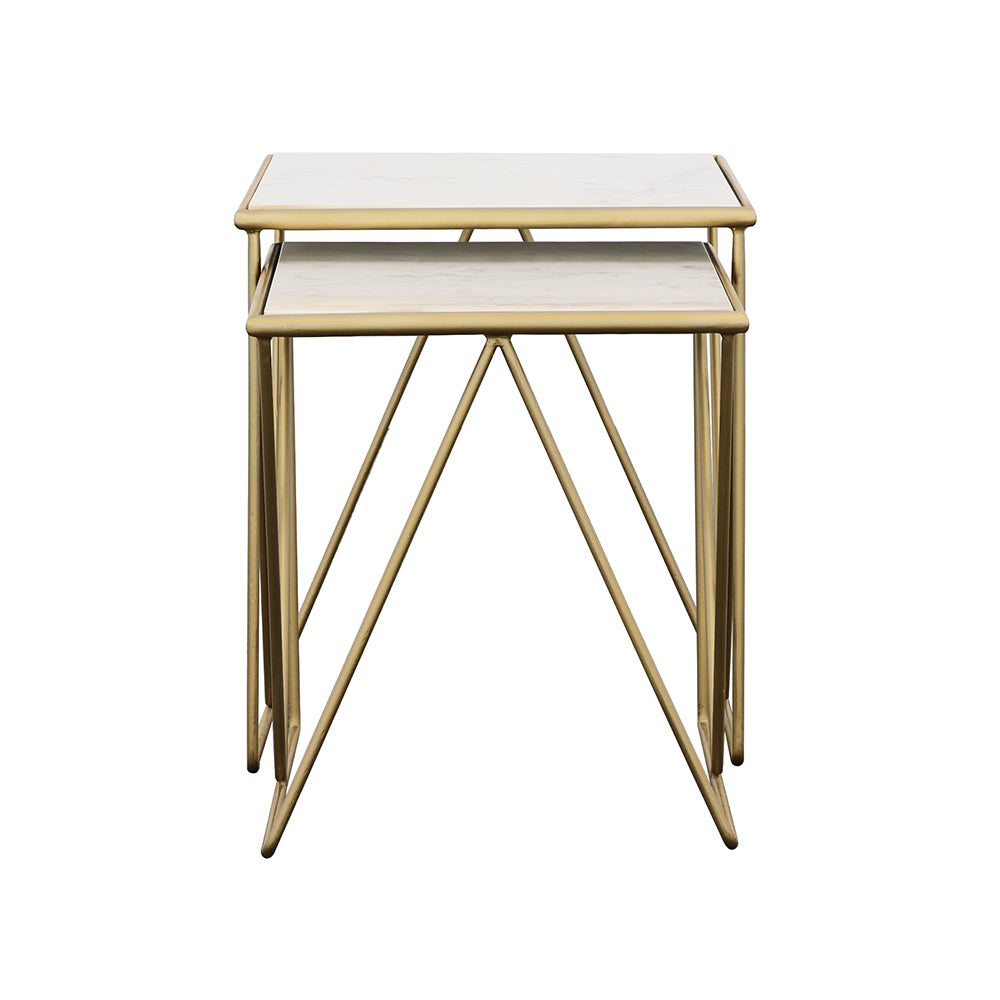 Bette 2-piece Marble Top Nesting Table Set White and Gold