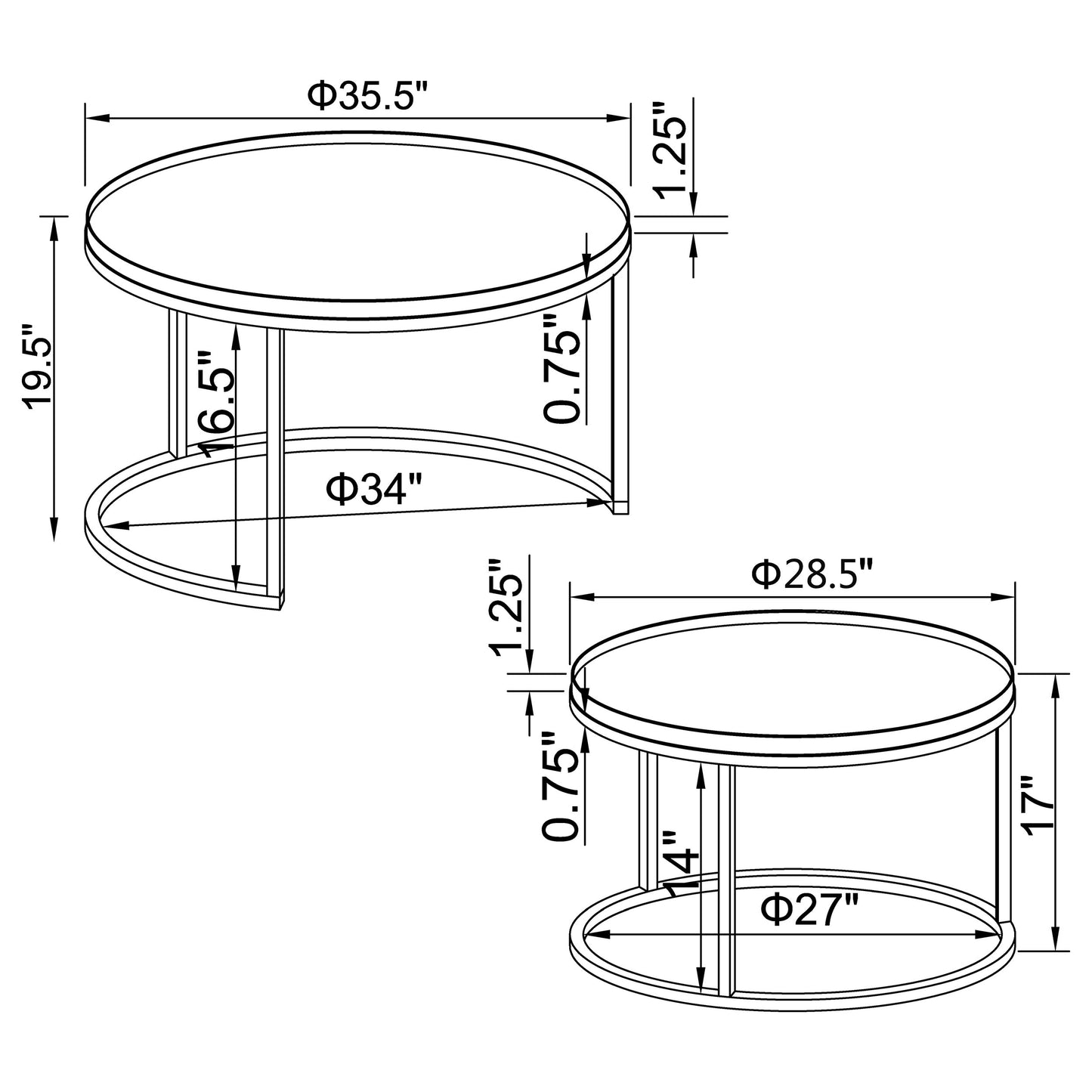 Rodrigo 2-piece Round Wood Nesting Table Set Weathered Elm