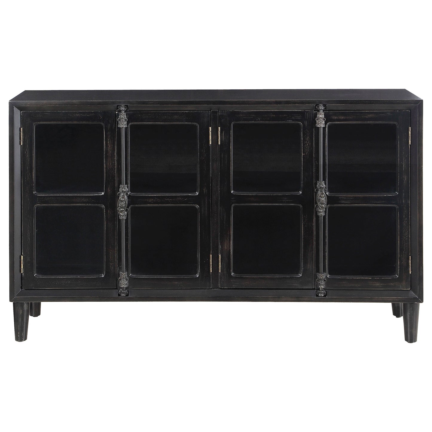 Sylvia 4-door Wood Lattice Accent Storage Cabinet Black