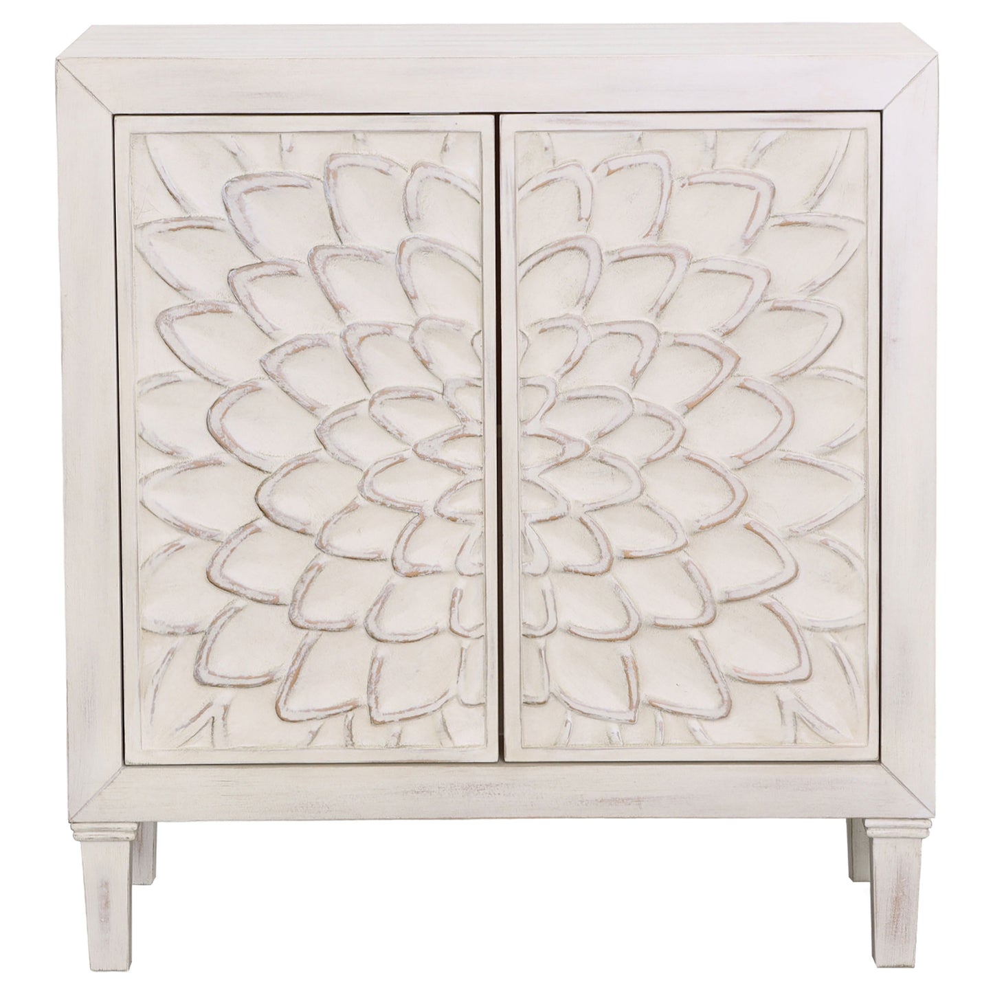 Clarkia Accent Cabinet with Floral Carved Door White