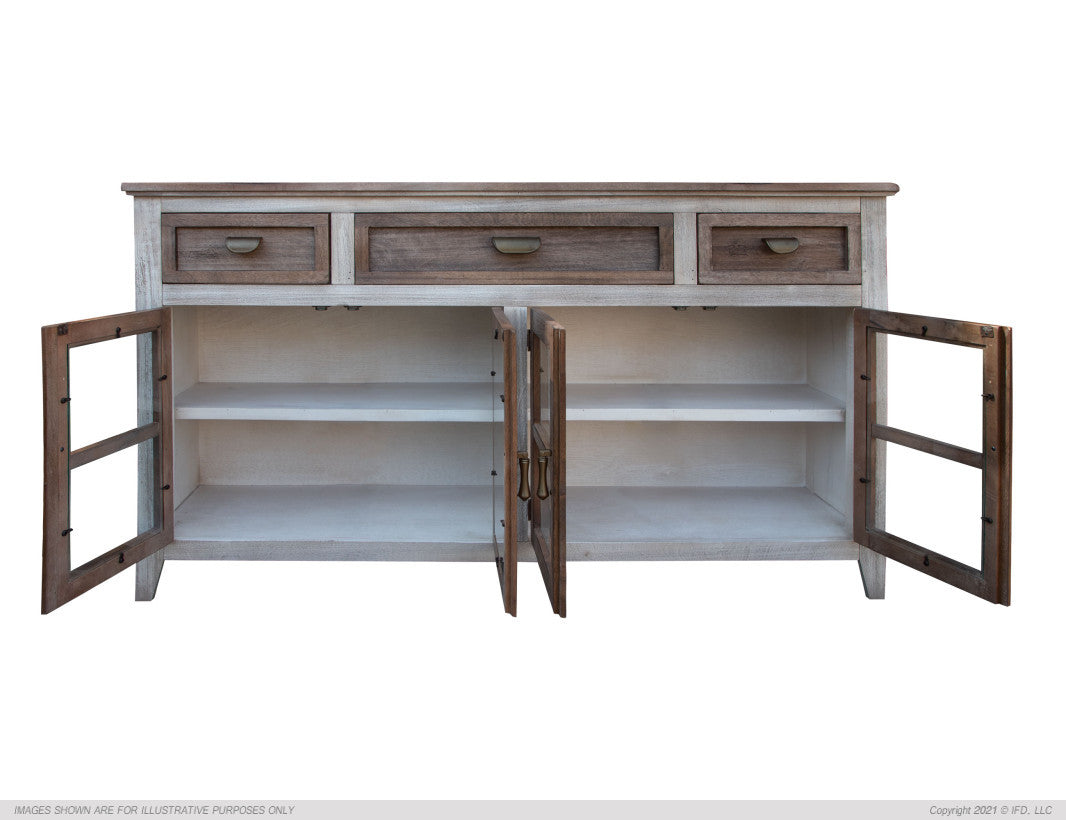 3 Drawer, 4 Doors Console, Brown Finish