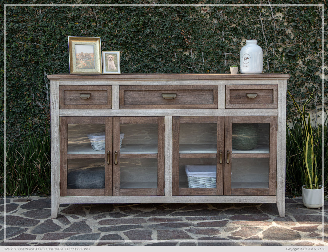 3 Drawer, 4 Doors Console, Brown Finish