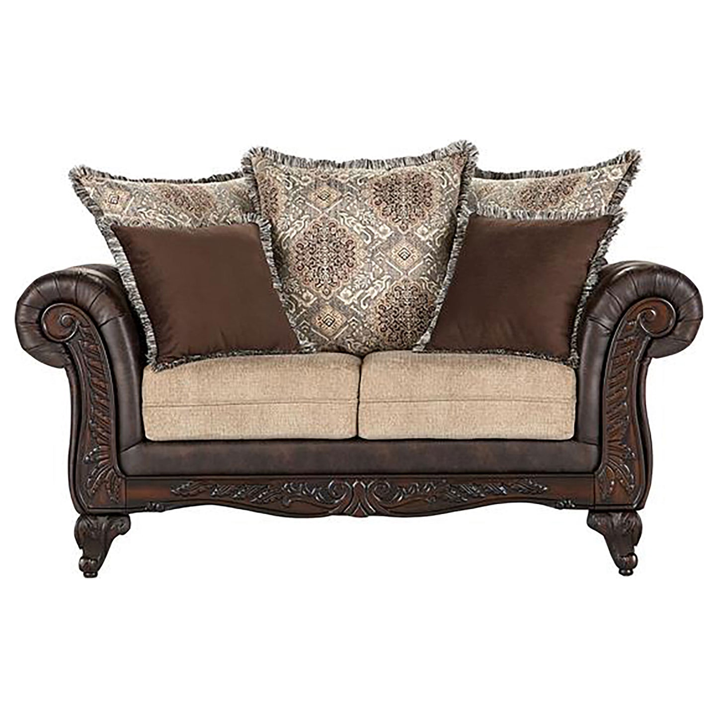 Elmbrook 2-piece Upholstered Rolled Arm Sofa Set Brown